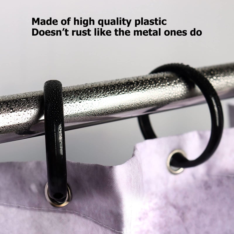 Ulable Premium Plastic Shower Curtain Rings Shower Curtain Hooks Gliding on Standard Shower Rods Easy Snap Closure (O Shape,Black,12Pcs) - Image 2